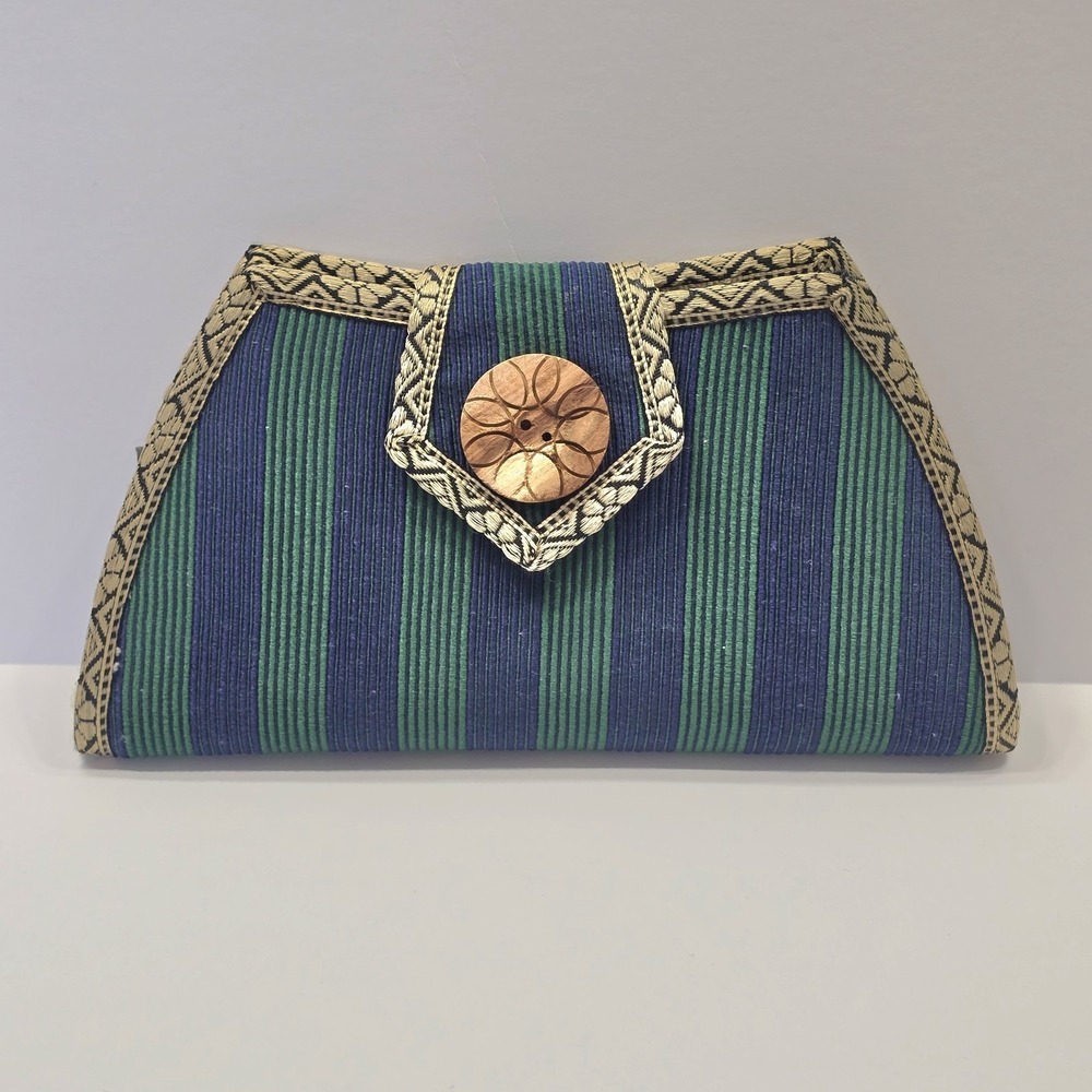 Vintage Floral Boho Clutch Purse Handbag Handmade Embroidered With Wooden Button